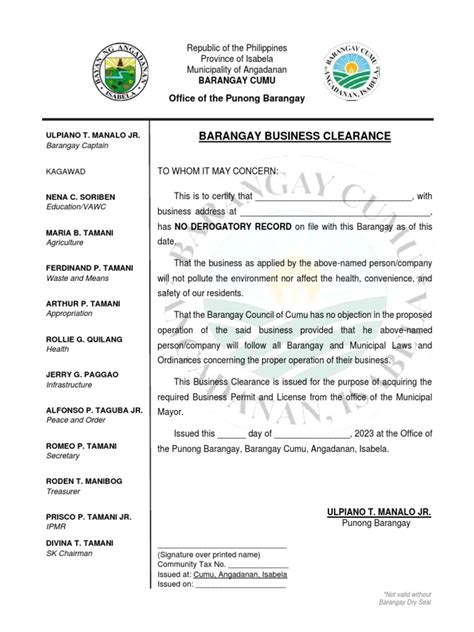 BARANGAY BUSINESS CLEARANCE.